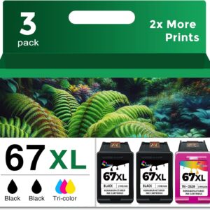 67XL Ink Cartridges Black/Color Combo Pack Replacement for HP Ink 67 XL HP67 HP67XL for2700 4155e 2755e 2734e 4100 2700e 4100e 6400 2752 2752e 4152e 6455e 6055e 2742e 6000 6055 6458e Printer (3 Pack)