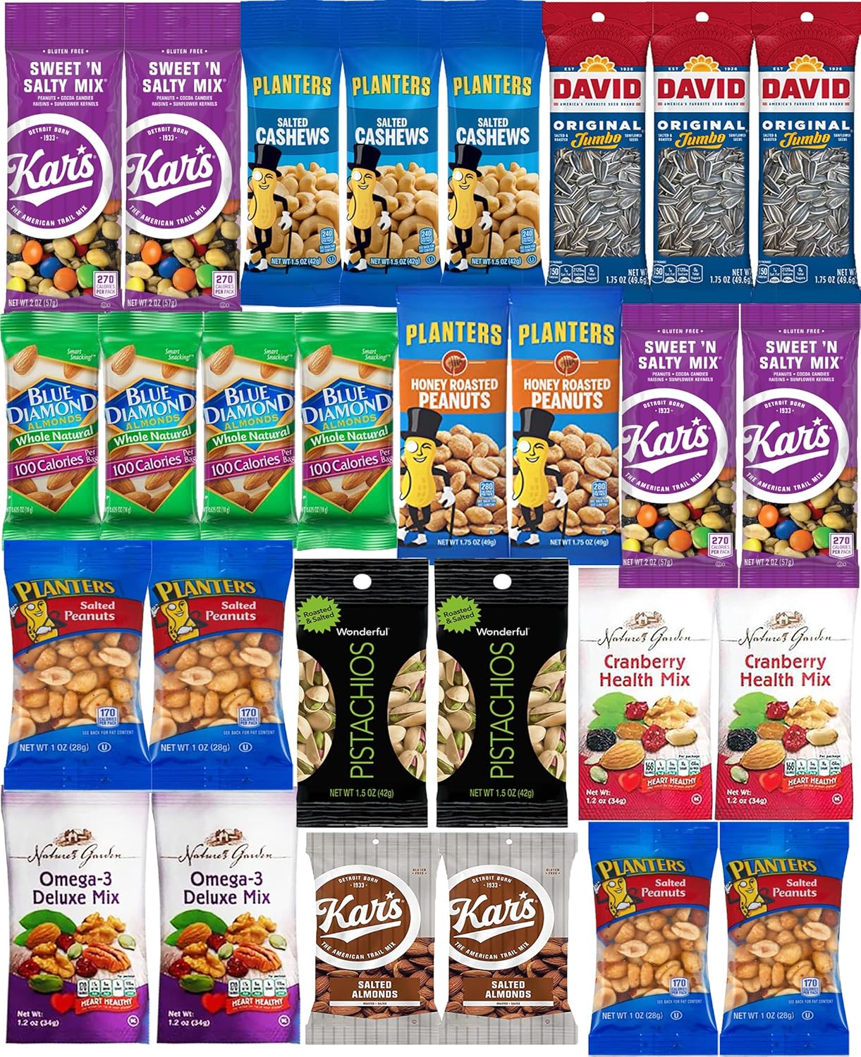 Nuts Snack Packs - Mixed Nuts and Trail Mix Individual Packs - Healthy Snacks Care Package Gift (28 Count)