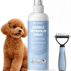Dog Detangler Spray – Doodle Detangler Spray Leave-in Conditioner, Dematting Spray for Dogs, Cat & Dog Matted Fur Remover Grooming Spray, Removes Tangles & Odors, Poodle Tangle Remover – 6.8oz